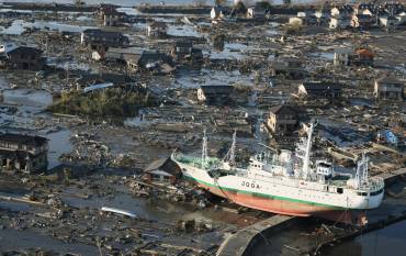 Ship grounded after tsunami