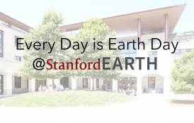 cover of Stanford Earth Day over a building 
