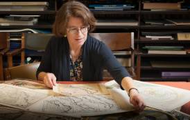 Librarian looking over a map