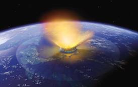 Illustration of asteroid impact from space.