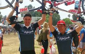 Jef Caers and Chet Chou at the finish line of Aidslifecycle 