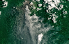 A steam and ash plume from Dukono in Indonesia.