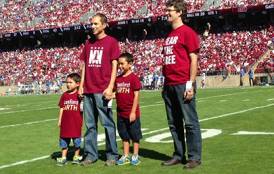 David Lobell and Kevin Boyce standing in Stanford's stadium 