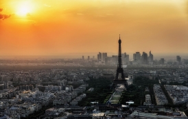 Paris skyline at sunset