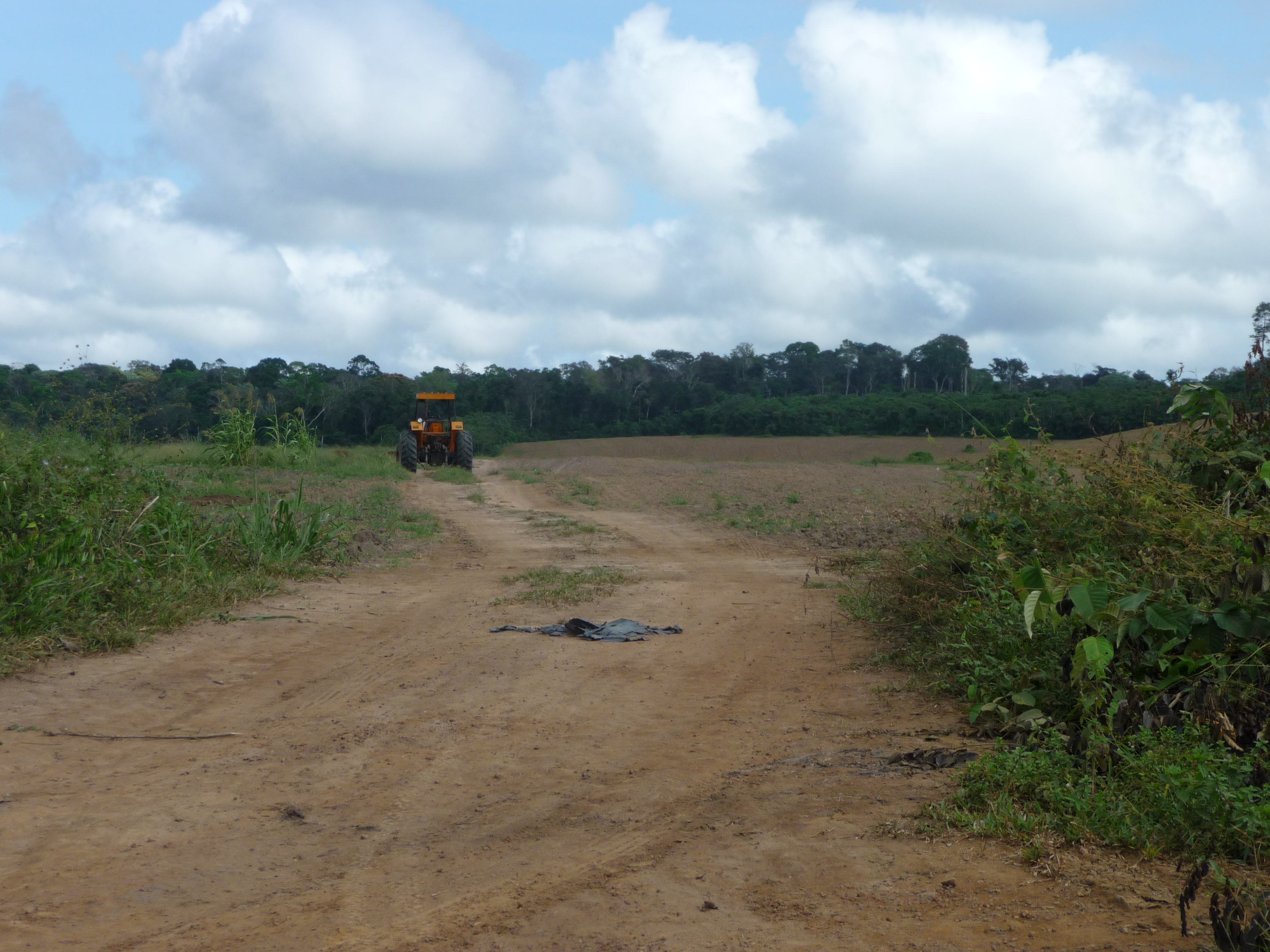 photo: denuded farm land in Brazil with a tractor