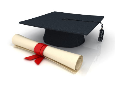 cartoon: mortar board graduation cap and diploma