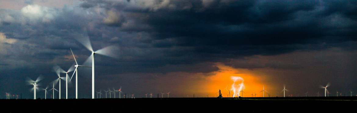 windmills in lightening storm