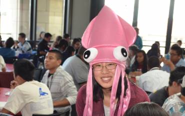 Contestant wearing a squid hat