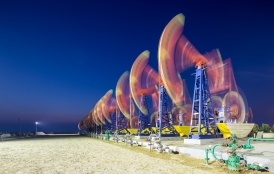 oil rigs at night