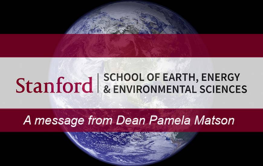 Stanford Earth, Energy & Environmental Sciences logo over a picture of the Earth